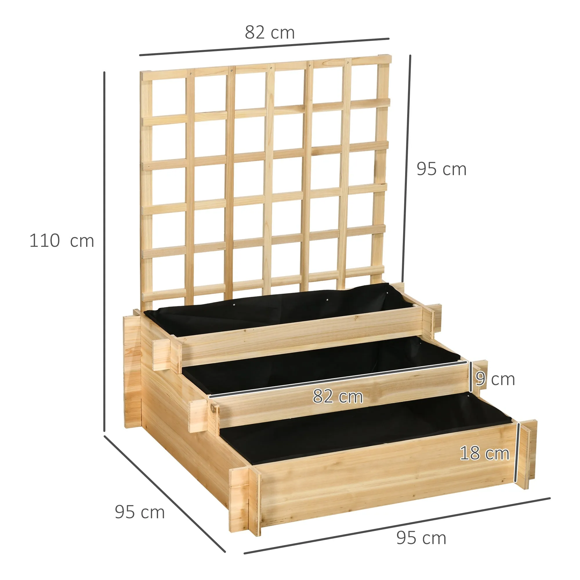 3-Tier Outdoor Planter with Fir Wood and Non-Woven Fabric Trellis, 95x95x110 cm - Image 3