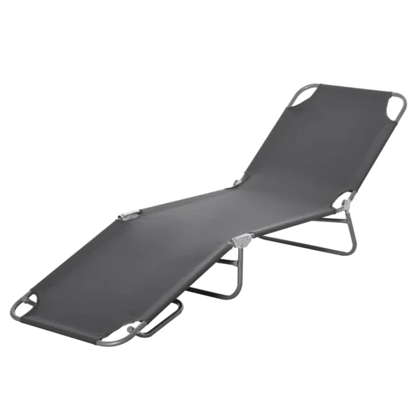 Garden Lounger with 5-Position Adjustable Backrest, Folding Metal and Oxford Fabric Lounger, 187x55x24cm, Grey