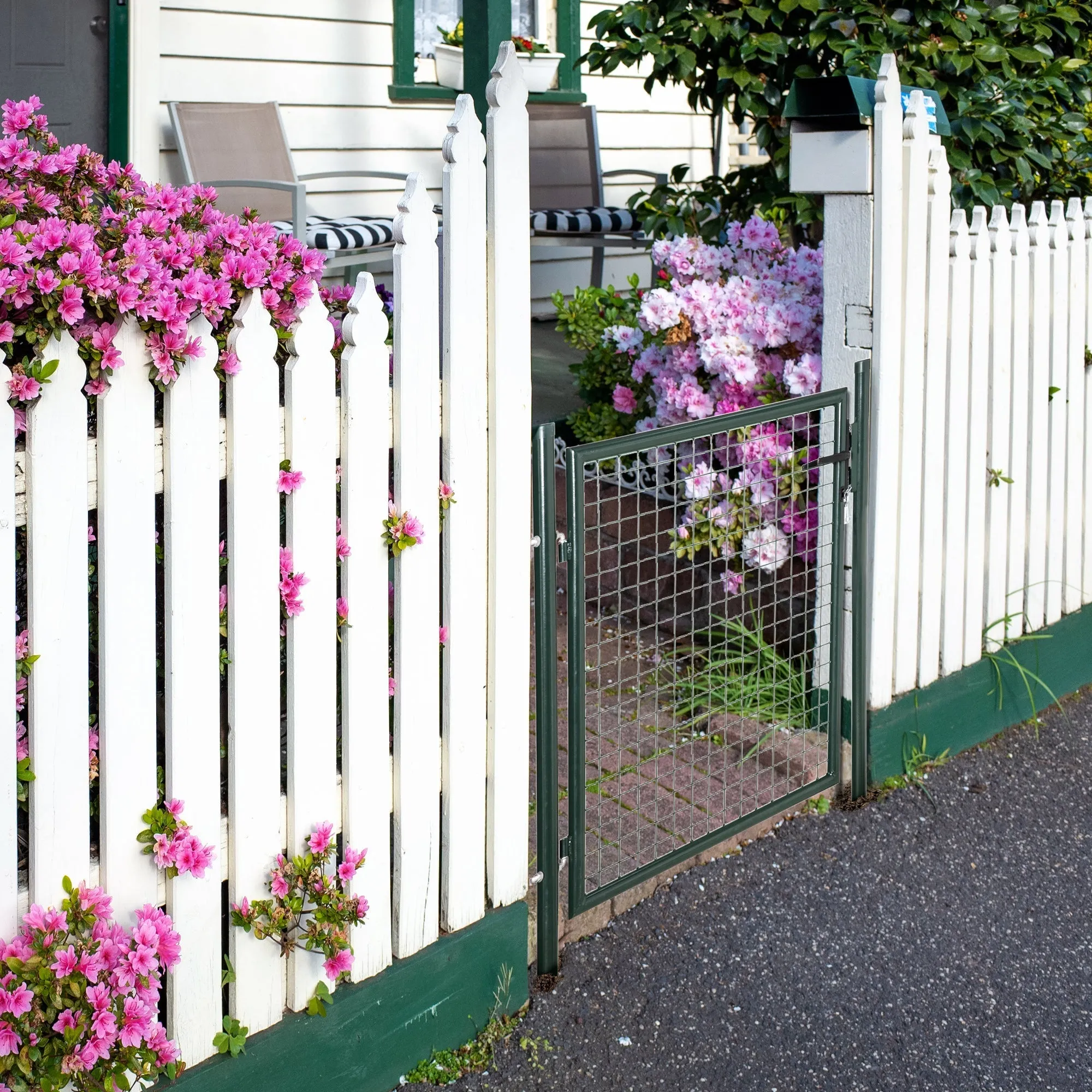 Garden gate in steel with lock and 3 keys, 97x150cm, green - Image 2