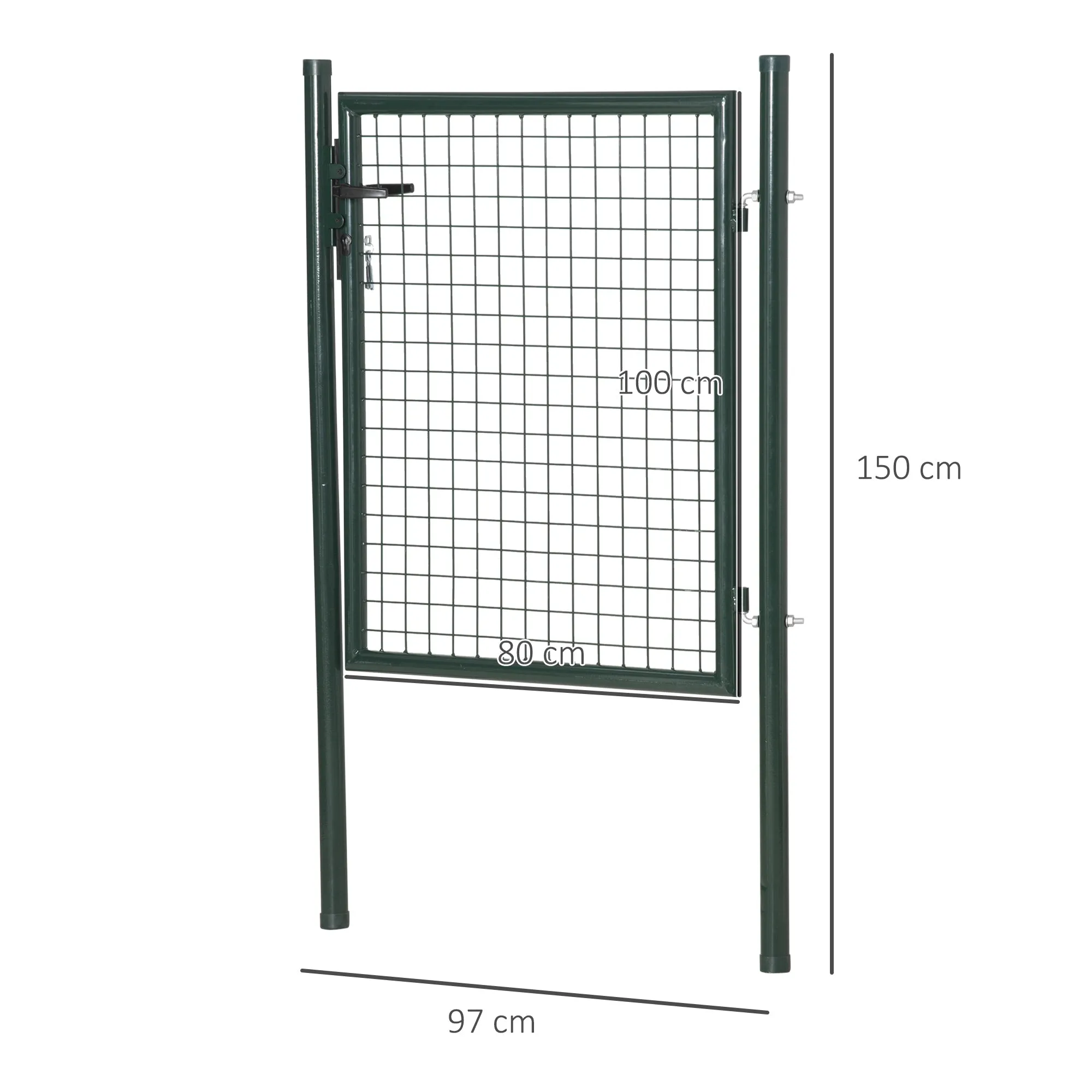 Garden gate in steel with lock and 3 keys, 97x150cm, green - Image 3