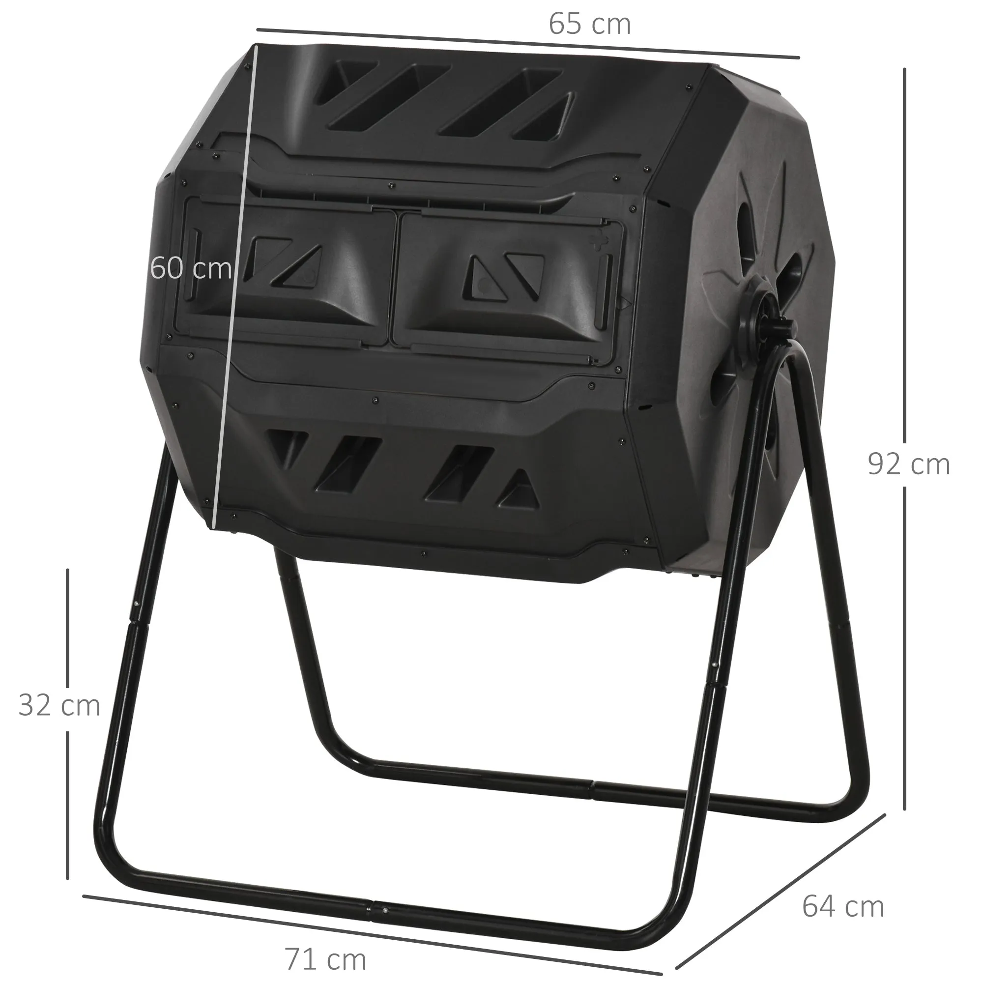2-Section Rotating Garden Composter with 8 Air Vents, Home Composter in Steel and PP, 160 L, for Composting Organic Waste, 71x65x96 cm, Black - Image 3