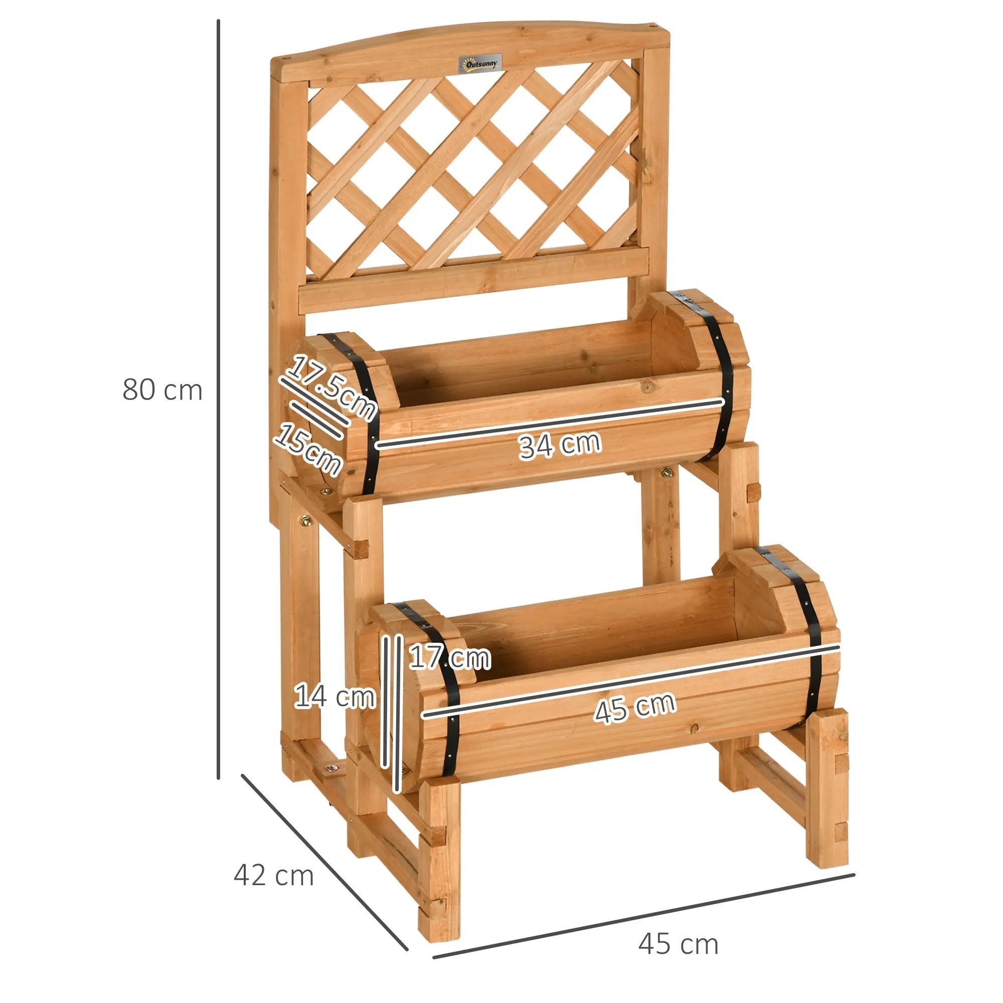 Half Barrel Outdoor Planter in Fir Wood with Raised Vertical Design, 45x45x80 cm - Image 3