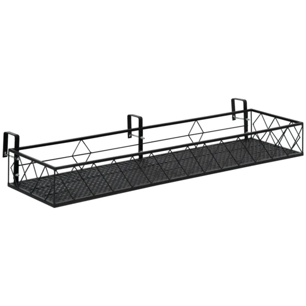 Outdoor Planter Pot Holder with Hooks for Balcony Railing in Metal, 100x31x12cm, Black