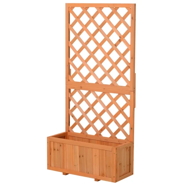 Outdoor Planter with Trellis for Climbing Plants and Pot, in Fir Wood, 72.5x31.5x149.5 cm, Orange