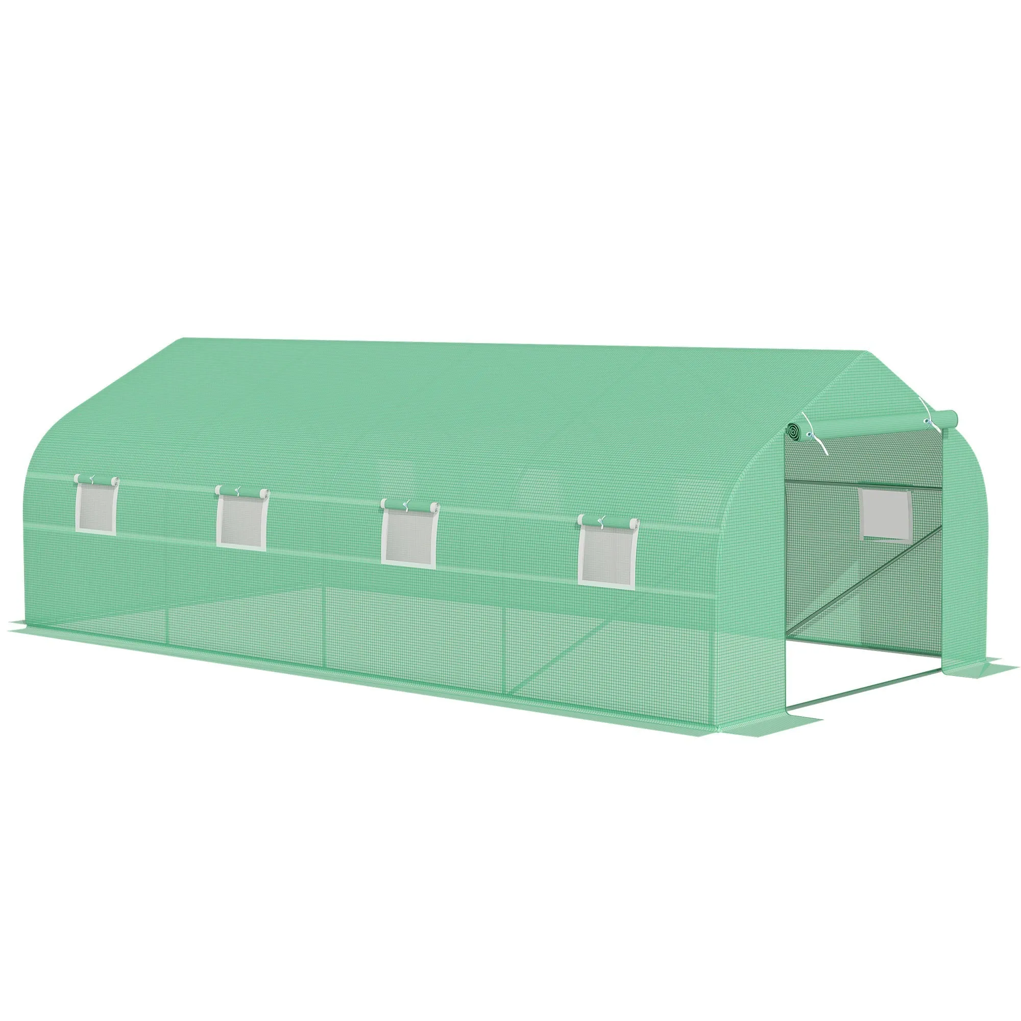 unnel Greenhouse with 8 Side Windows and Roller Entrance, in PE and Steel, 6x3x2 m, Green