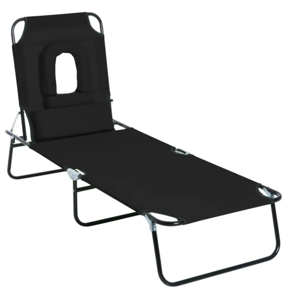 Folding Deck Chair with Face Hole and Pillows, Steel and Oxford Fabric