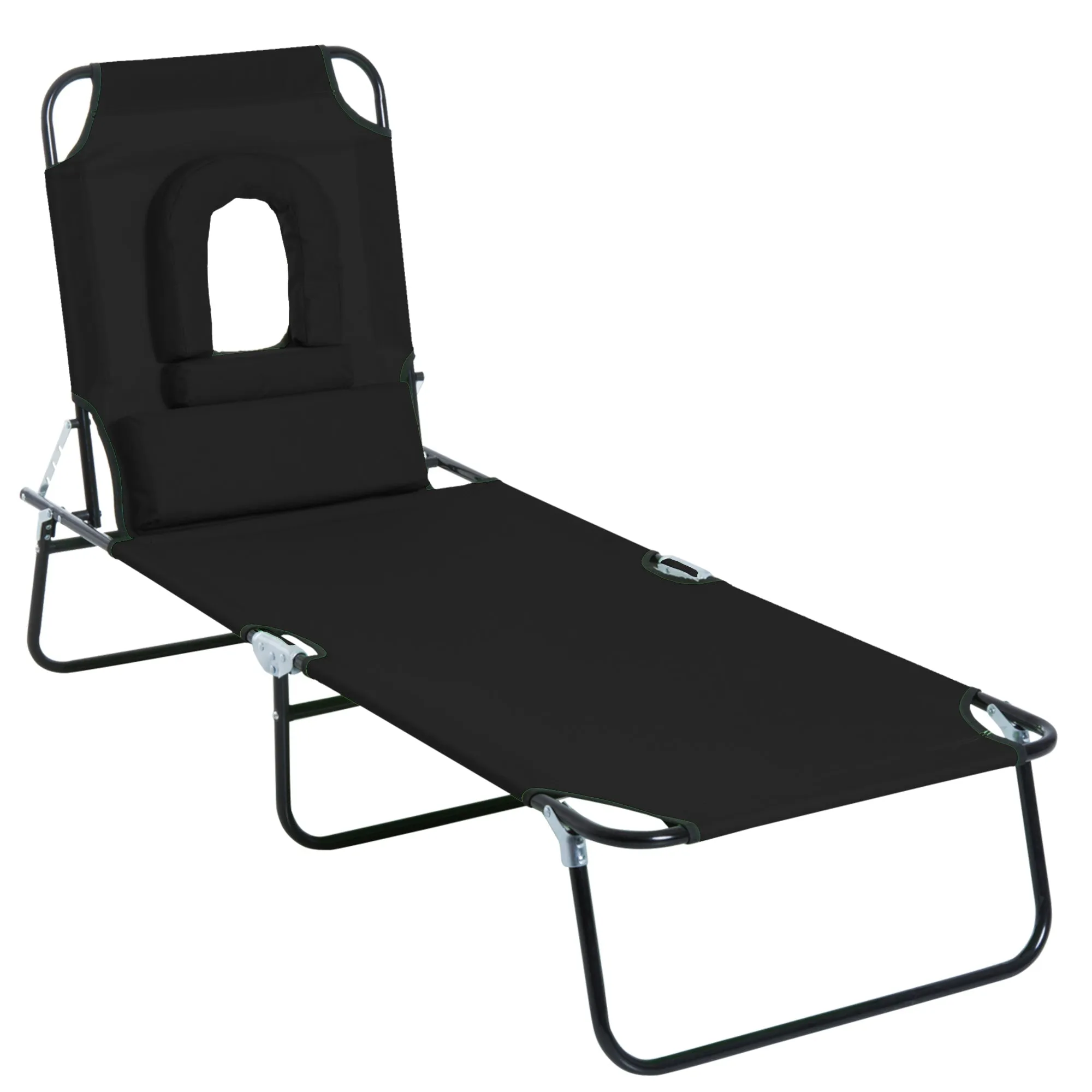Folding Deck Chair with Face Hole and Pillows, Steel and Oxford Fabric