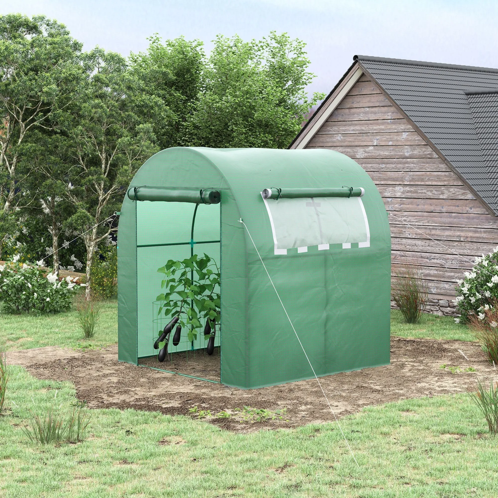 Greenhouse Tunnel Garden Greenhouse with Roller Doors and Windows in Green PE, 180x180x200cm - Image 2