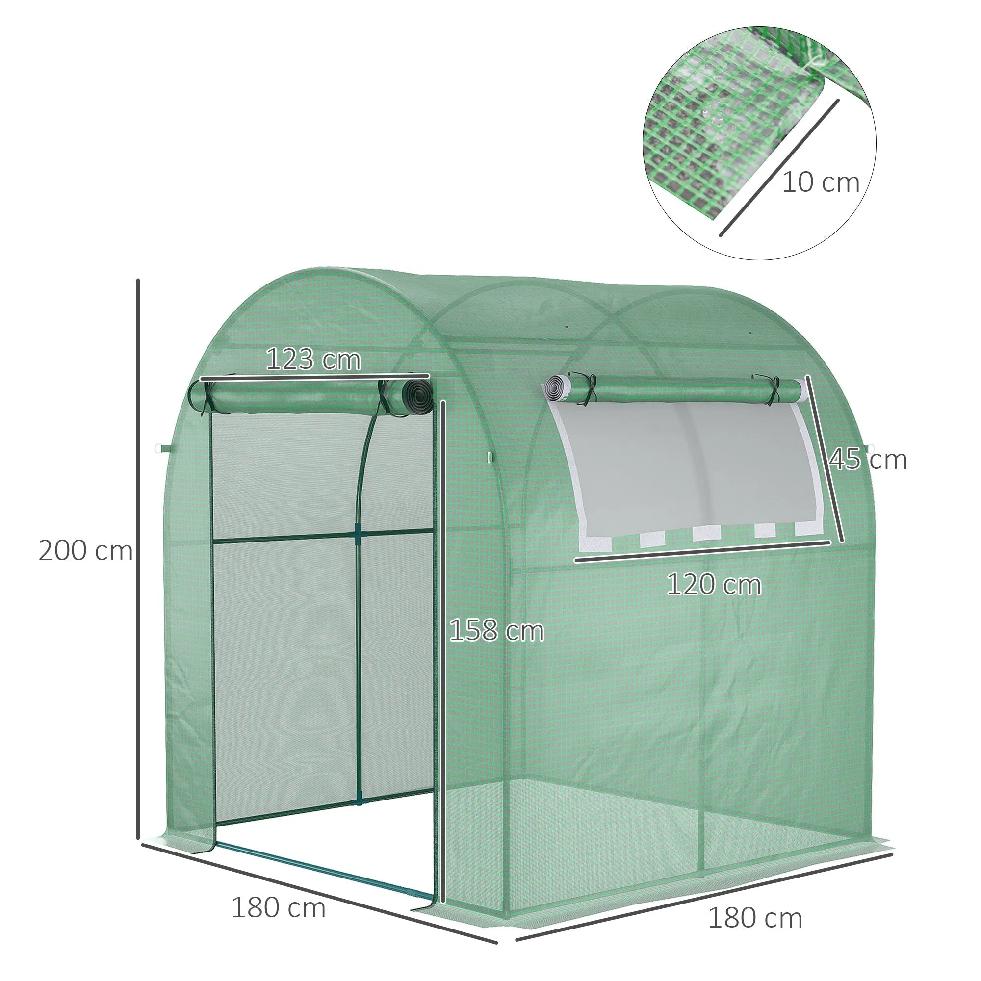 Greenhouse Tunnel Garden Greenhouse with Roller Doors and Windows in Green PE, 180x180x200cm - Image 3