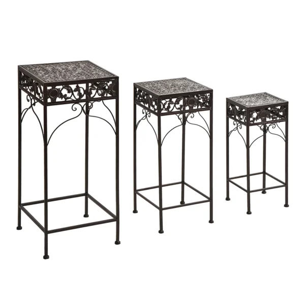 Set of 3 pieces stools support for classic iron plants, brown