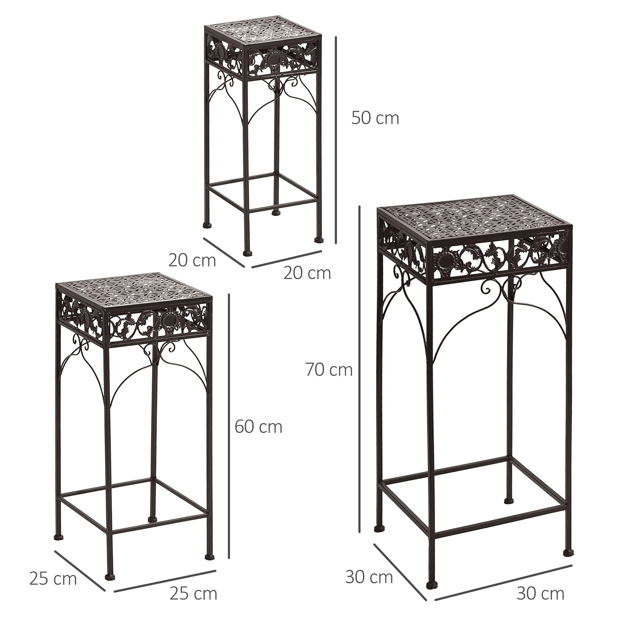 Set of 3 pieces stools support for classic iron plants, brown - Image 3