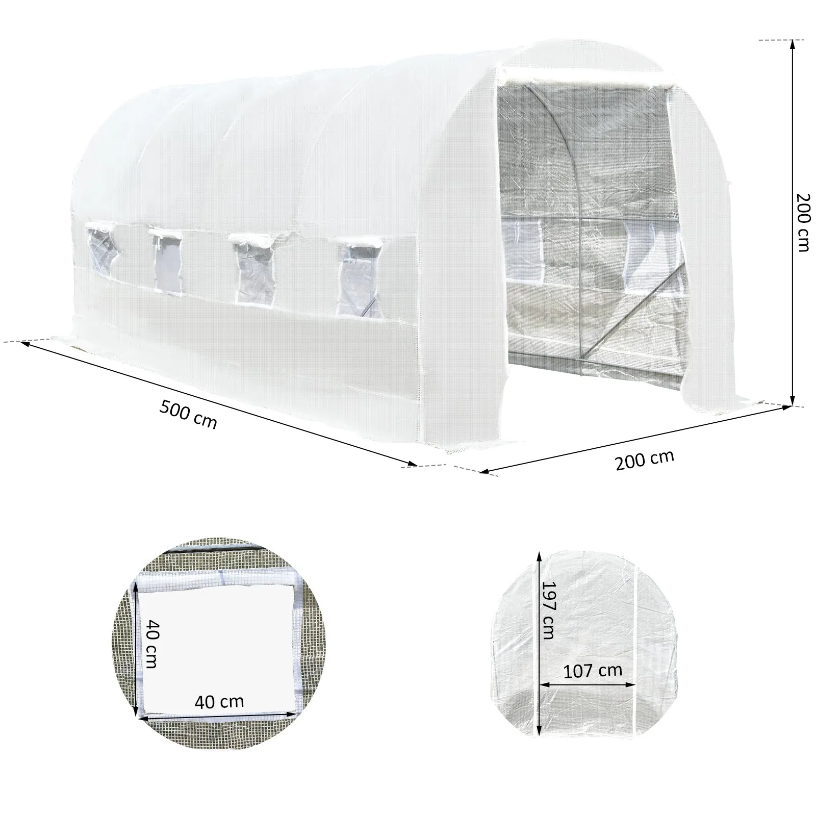 5x2x2m Tunnel Greenhouse with Steel Frame and White Polyethylene Cover - Image 3