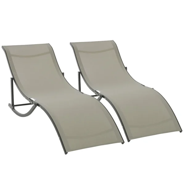 Set of 2 Folding Garden Loungers, Aluminum and Textilene Sun Lounger, 61x165x63cm