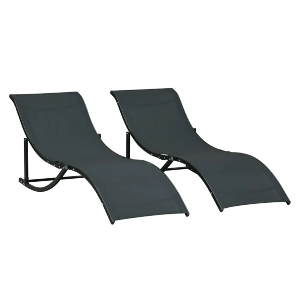 Set of 2 Folding Garden Loungers, Aluminum and Textilene Sun Lounger, 61x165x63cm
