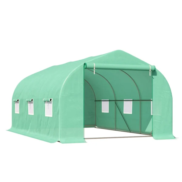 4.5x3x2m Tunnel Greenhouse for Vegetable Garden with Sloping Roof in PE and Steel Pipes Dark Green