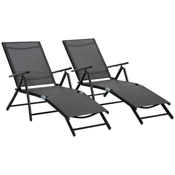 Oustunny set 2 folding garden deckchair with adjustable backrest, 64x134x95cm, black