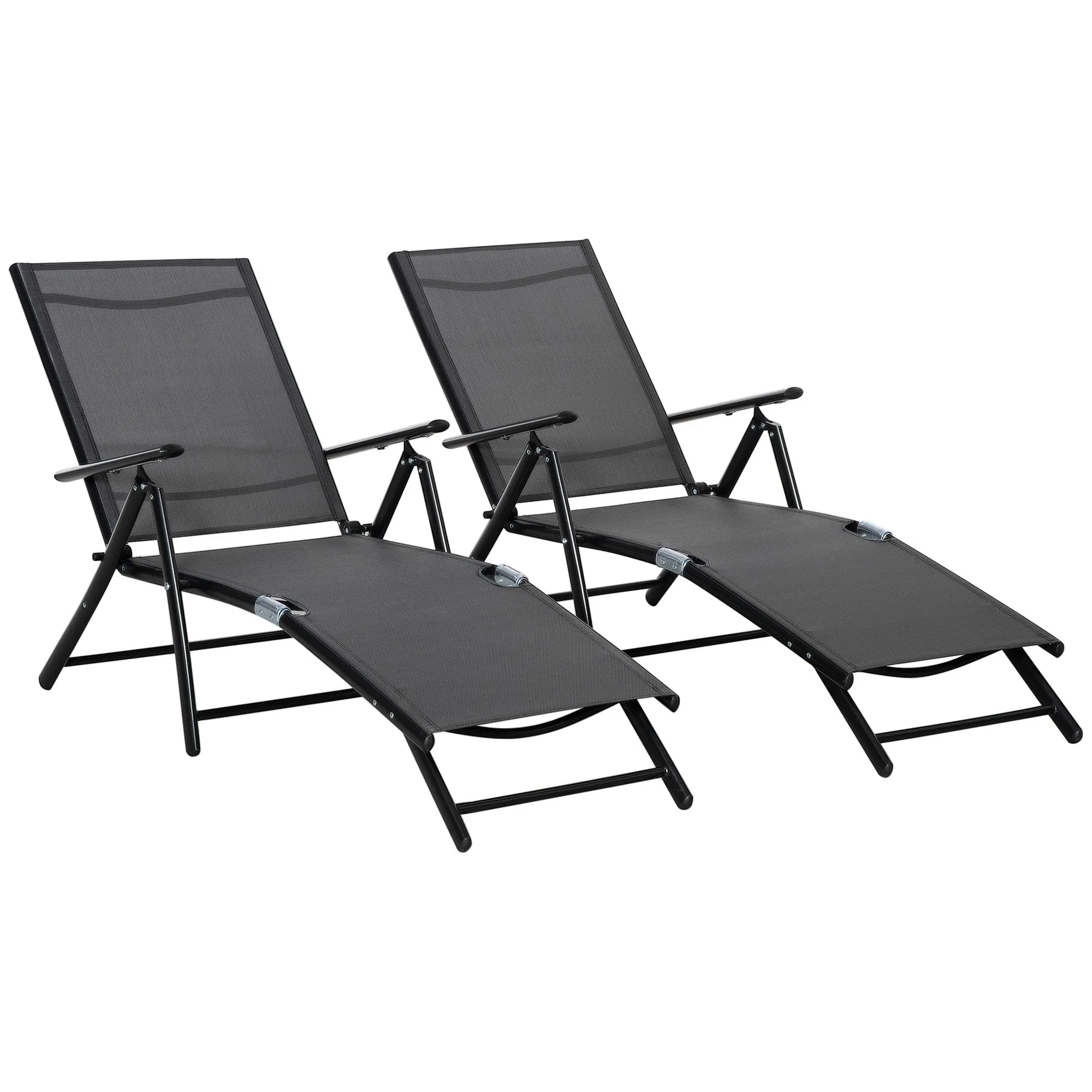Oustunny set 2 folding garden deckchair with adjustable backrest, 64x134x95cm, black