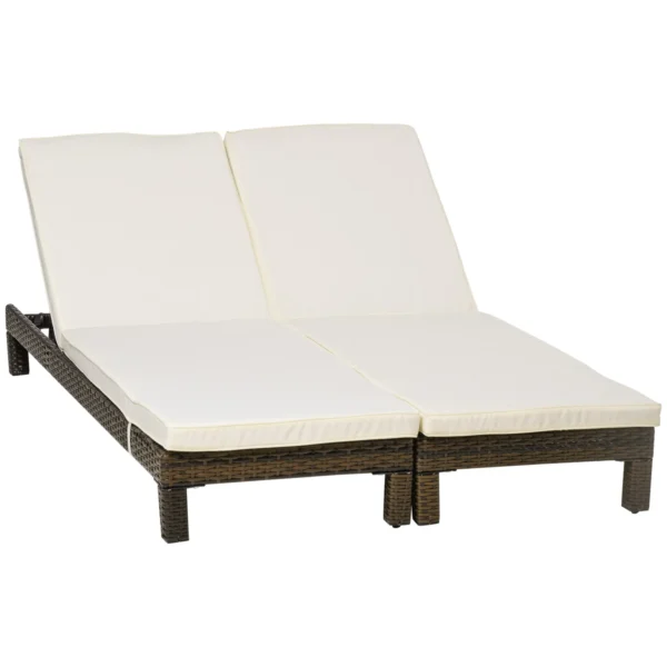 Set of 2 PE Rattan Sun Loungers with Cushion and Backrest 5 Reclining Positions, 196x60x22cm