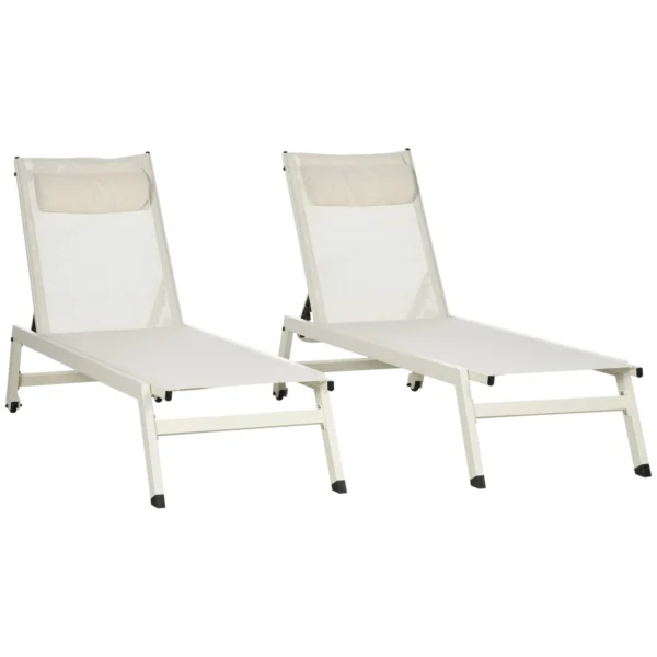 Chaise Longue Reclining Sun Lounger 2pcs in Aluminum and Polyester, 55x195x30 cm, Beige