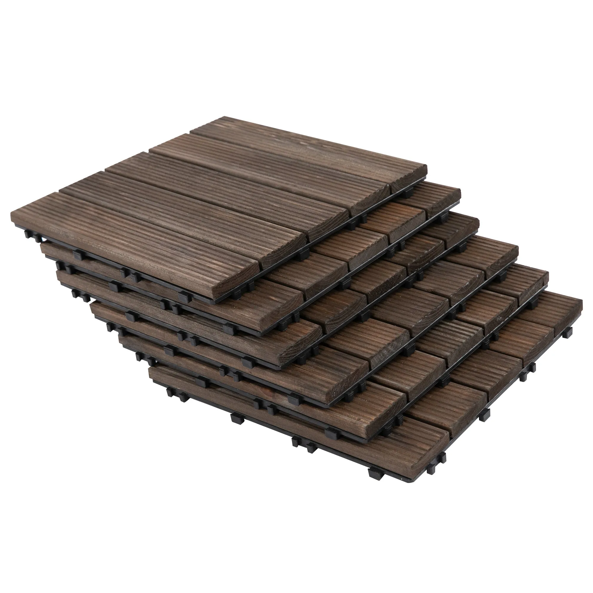 Outdoor Wooden Floor Tiles, 27-Piece Interlocking Set, 30x30x2.5 cm