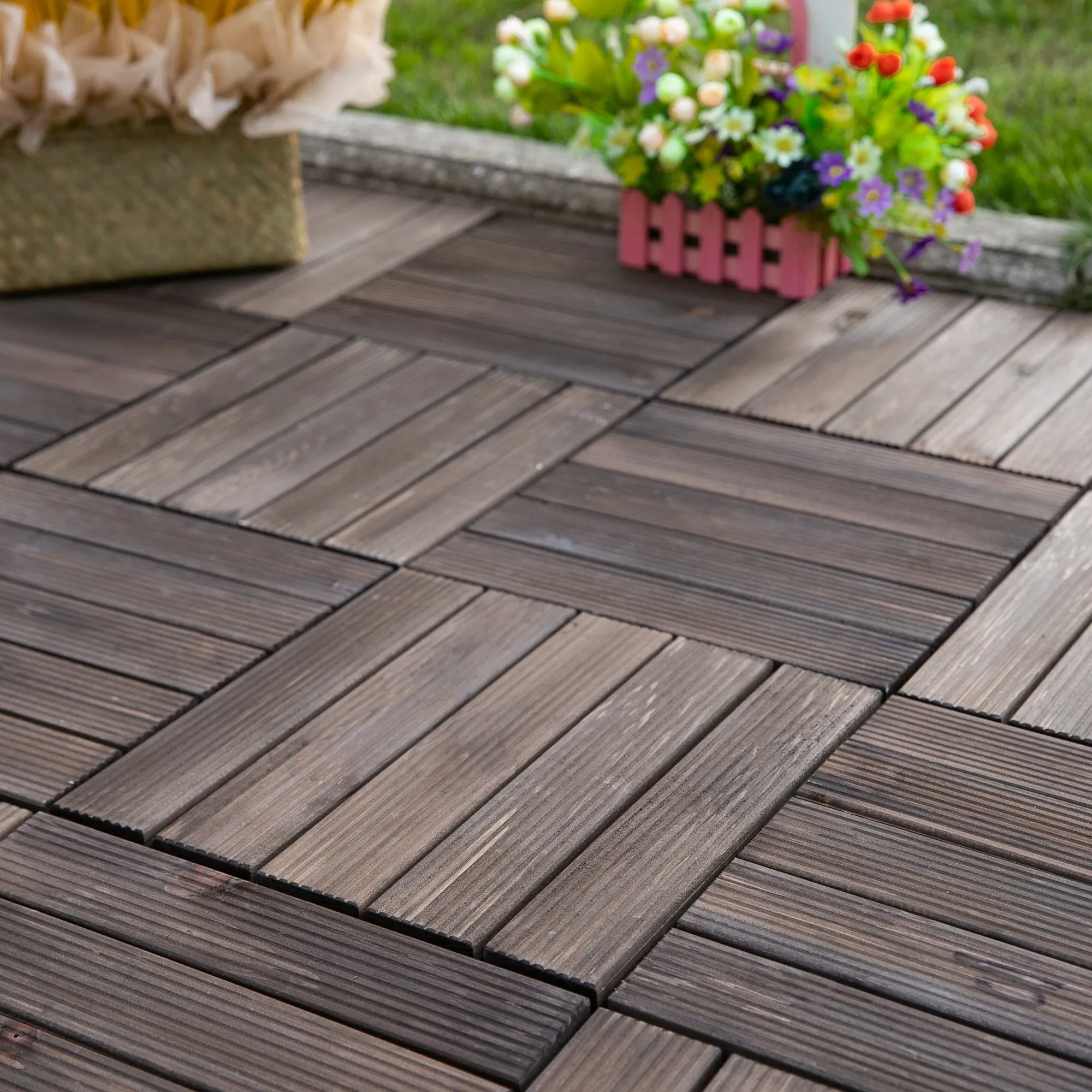 Outdoor Wooden Floor Tiles, 27-Piece Interlocking Set, 30x30x2.5 cm - Image 2