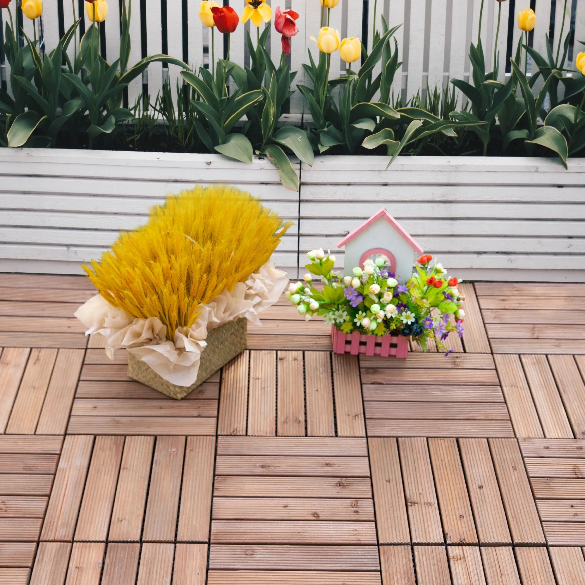 Outdoor Wood Floor Tiles, 27-Piece Interlocking Set, 30x30x2.5cm - Image 2