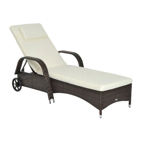 Garden sun bed, deck chair with wheels for beach in rattan adjustable height