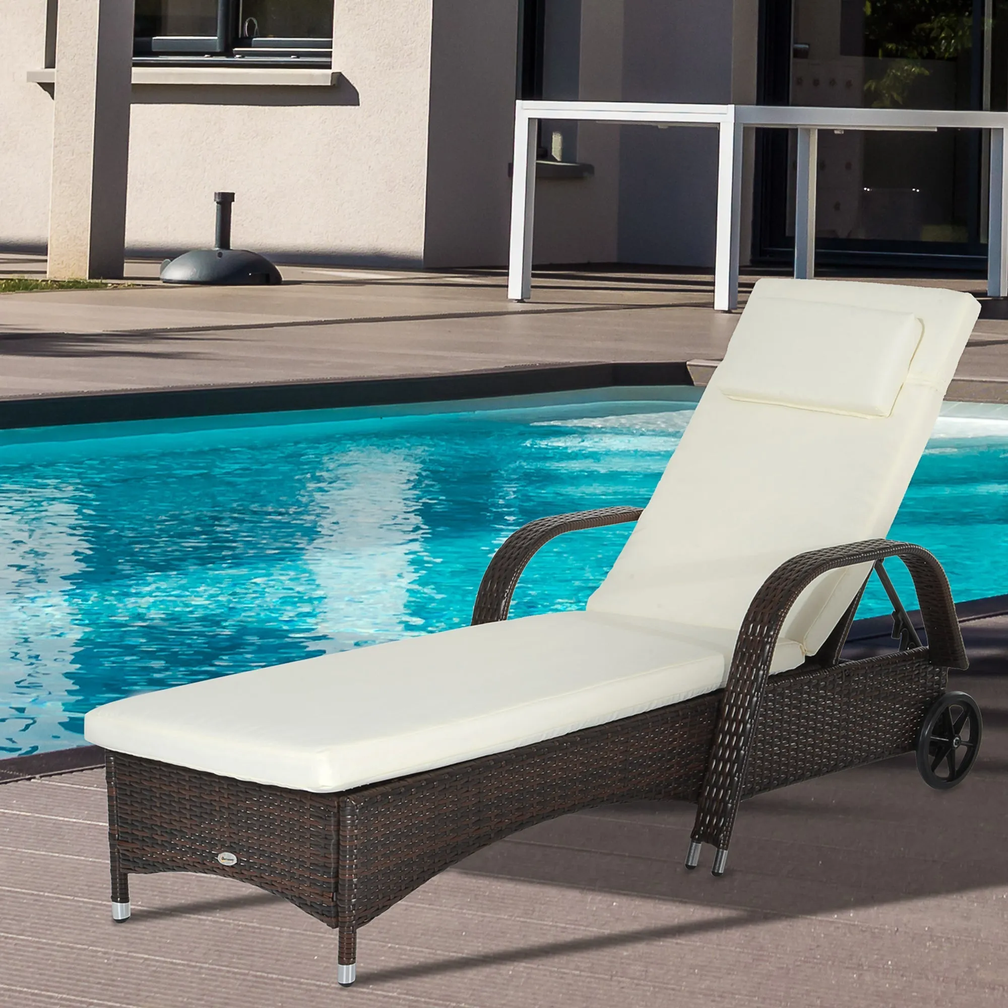 Garden sun bed, deck chair with wheels for beach in rattan adjustable height - Image 2
