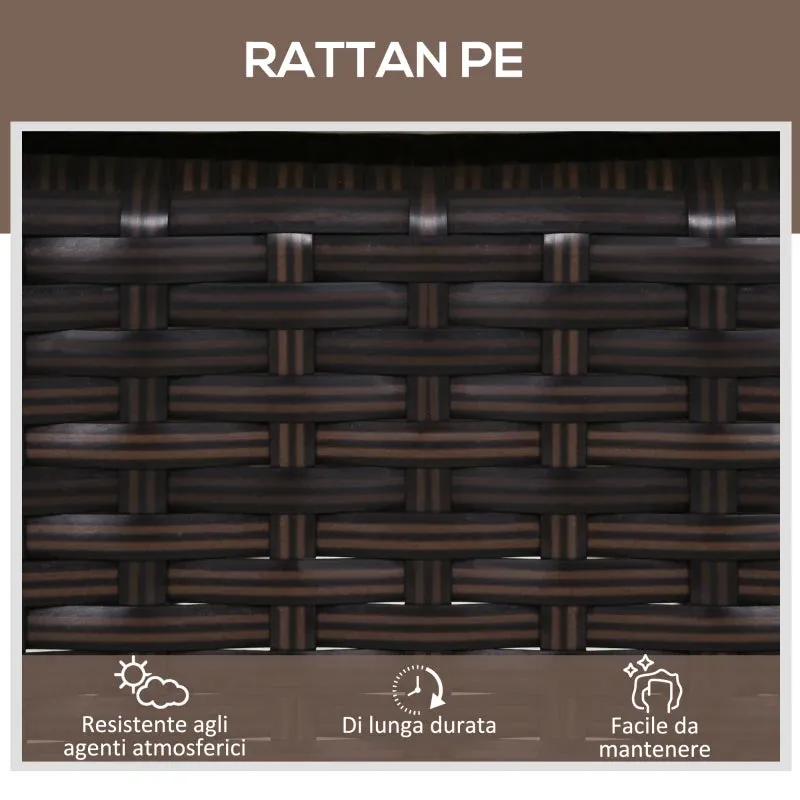 Double set in rattan 2 reclining deck chairs padded with wheels and table, brown - Image 3