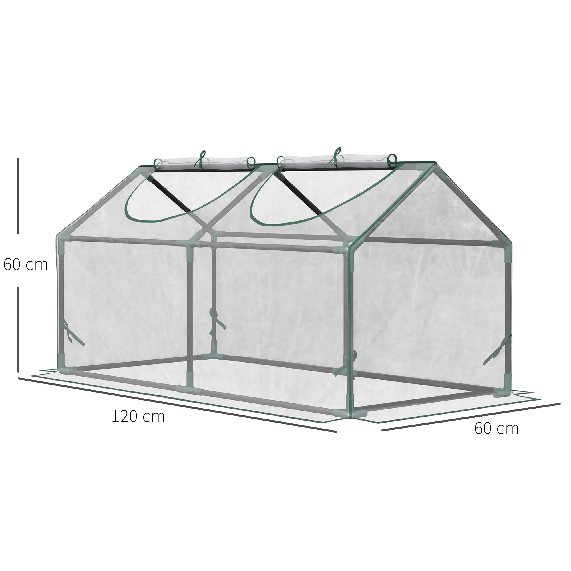 Mini Garden Greenhouse with 2 Roller Windows and Anti-UV PVC Cover, 120x60x60cm, Transparent - Image 3