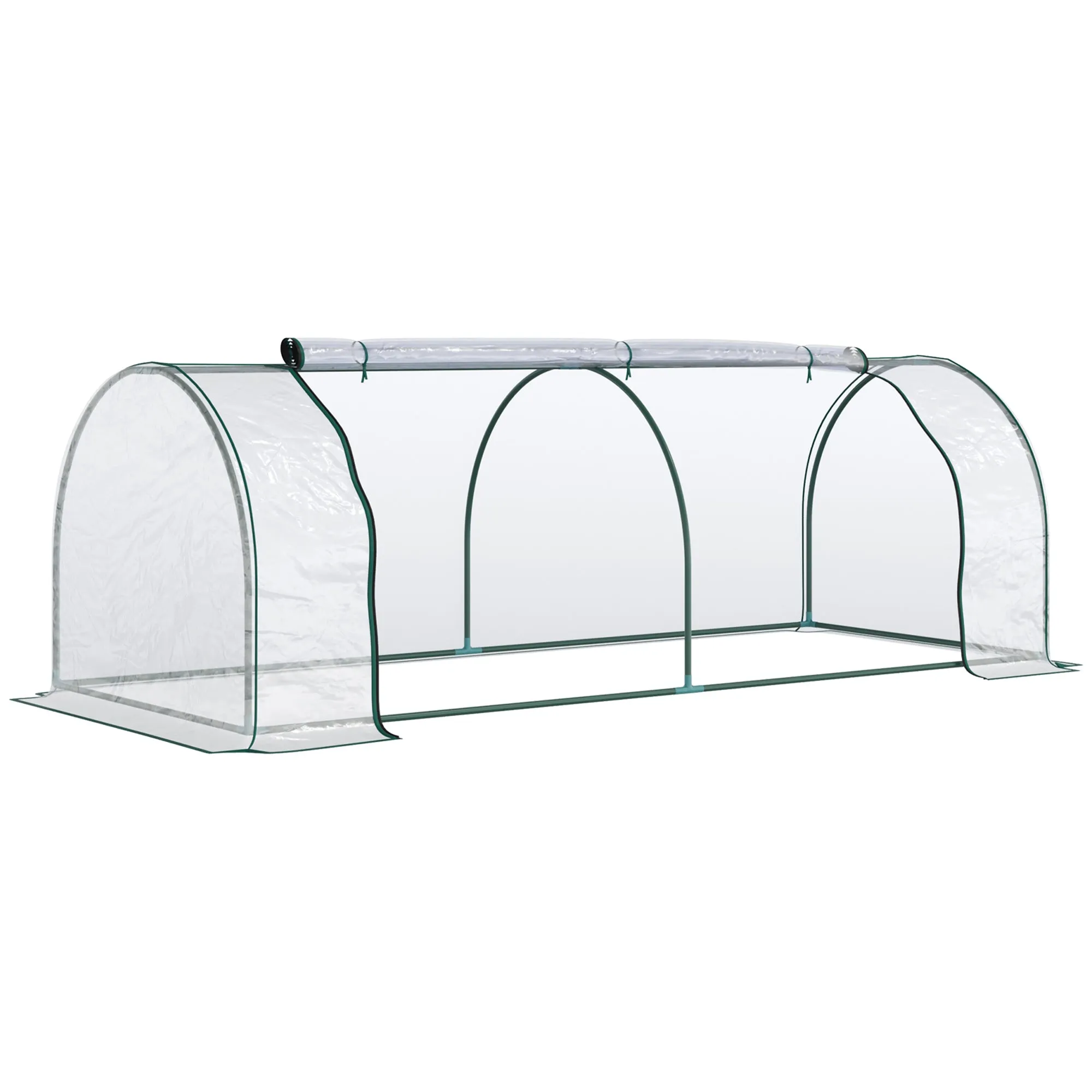 Oustunny Garden greenhouse with front zipper, steel and pvc doors, 250x100x80 cm