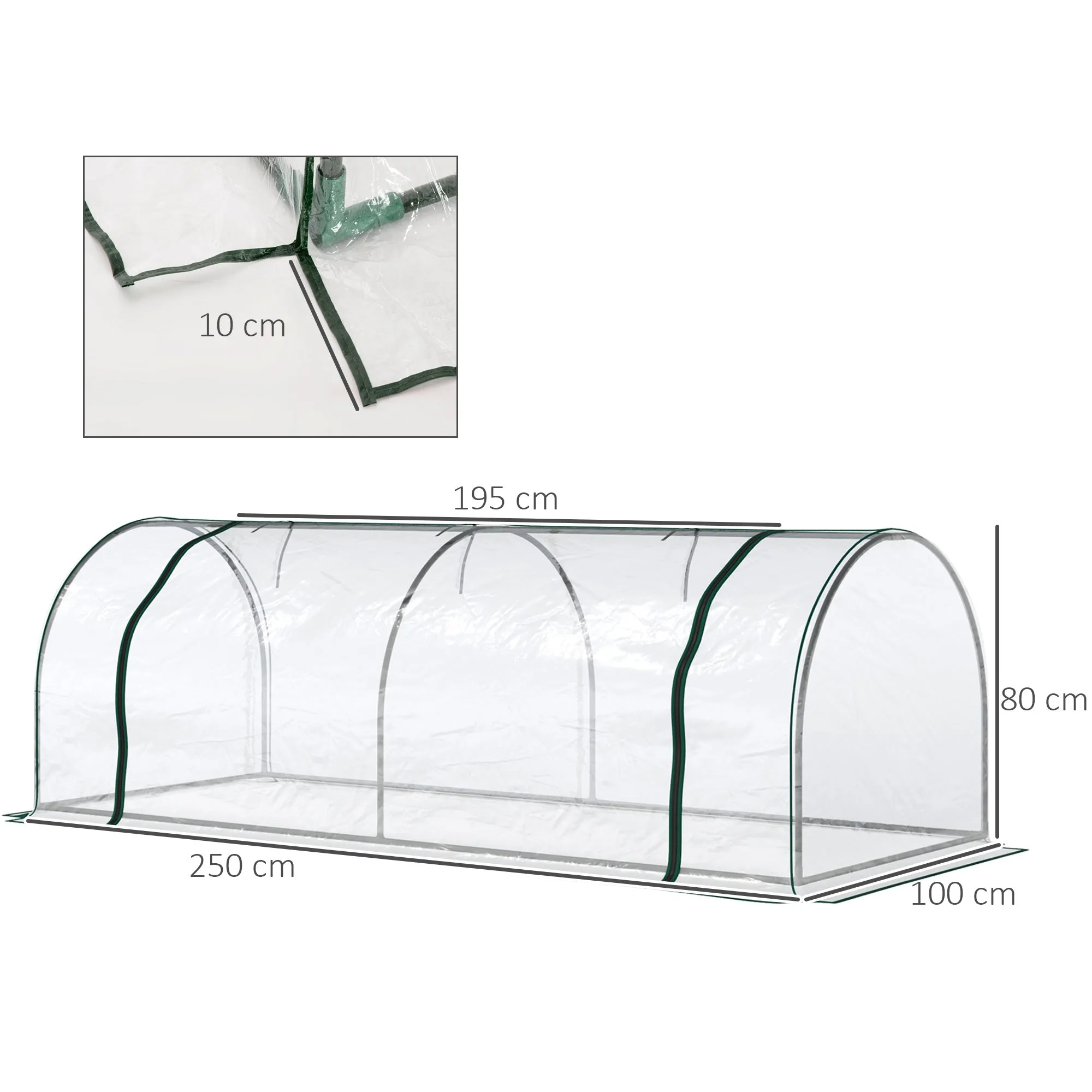 Oustunny Garden greenhouse with front zipper, steel and pvc doors, 250x100x80 cm - Image 3