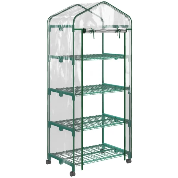 Vertical Plant Greenhouse with 4-Tier Shelf in Steel and White PVC, 69x50x165cm