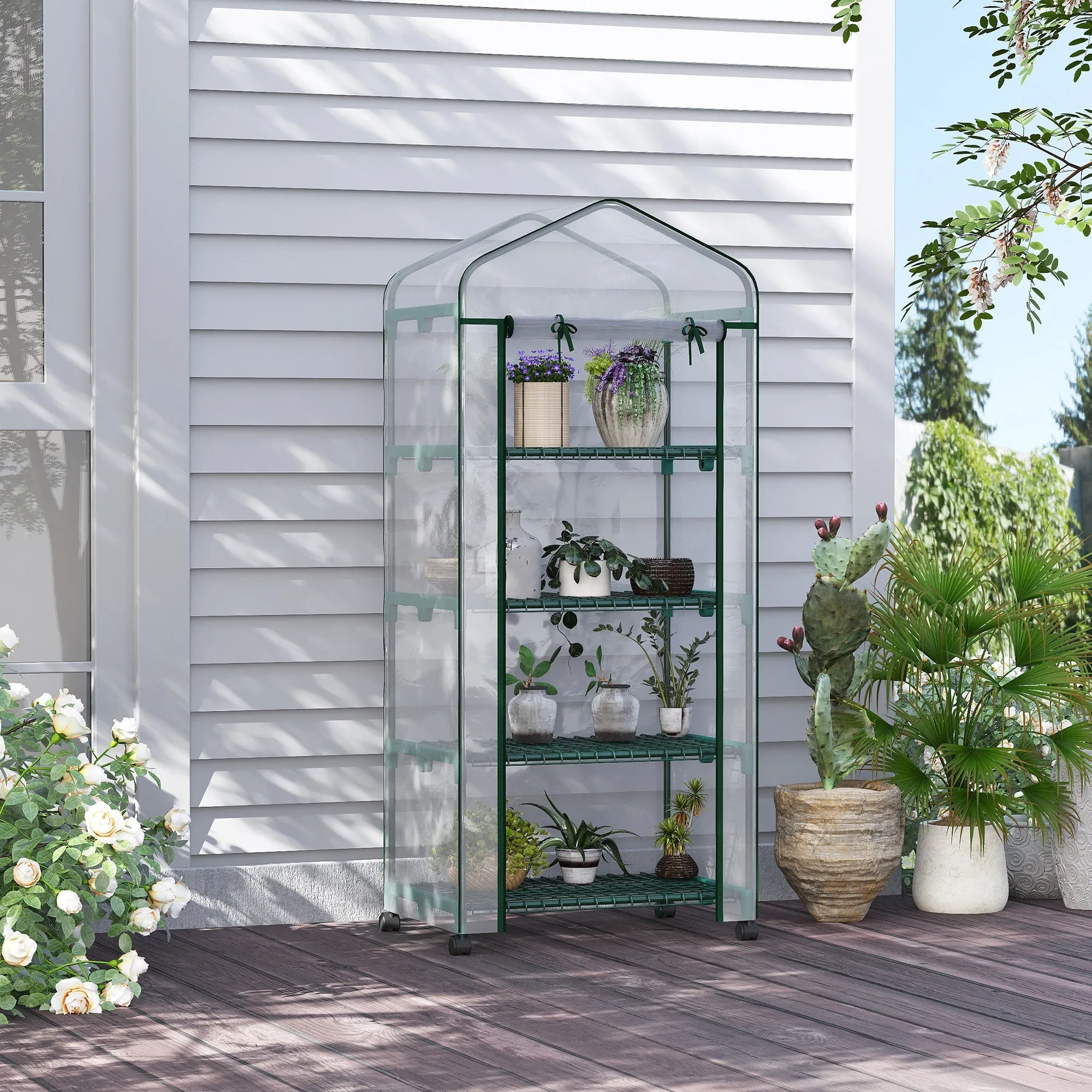 Vertical Plant Greenhouse with 4-Tier Shelf in Steel and White PVC, 69x50x165cm - Image 2