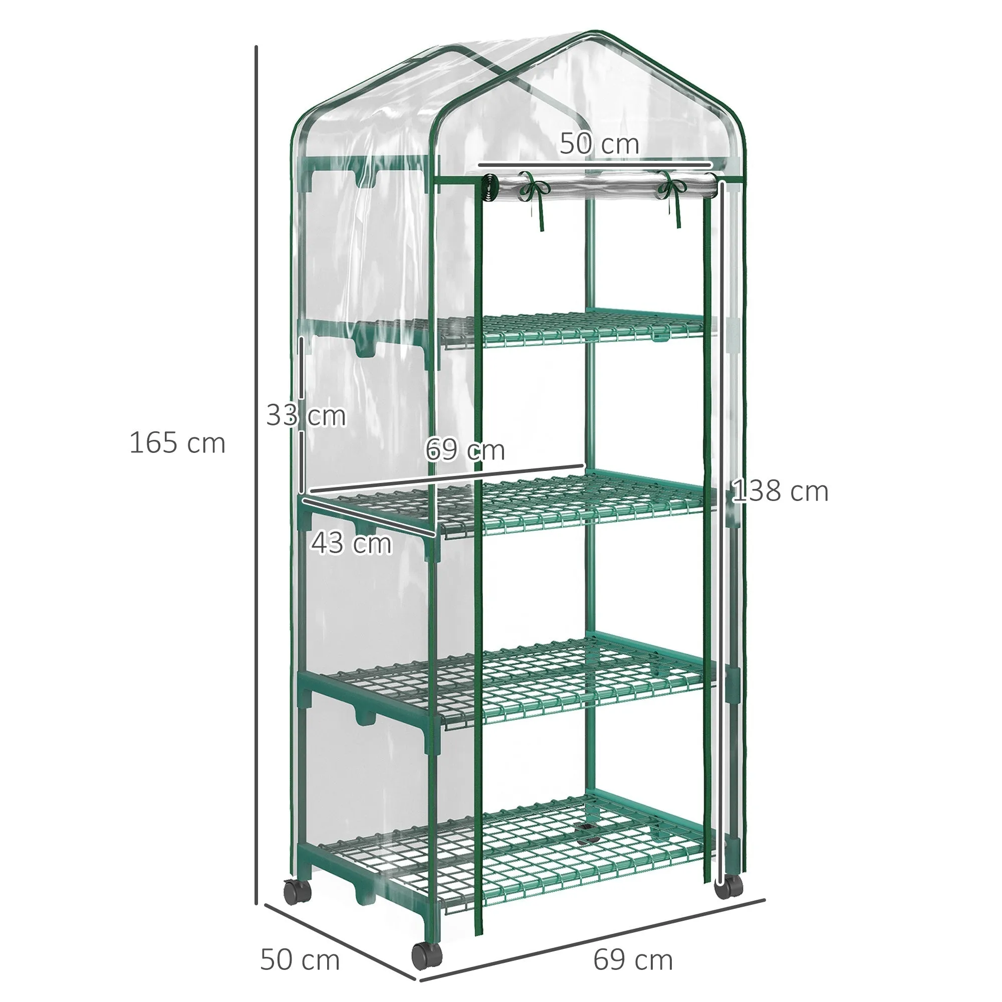 Vertical Plant Greenhouse with 4-Tier Shelf in Steel and White PVC, 69x50x165cm - Image 3