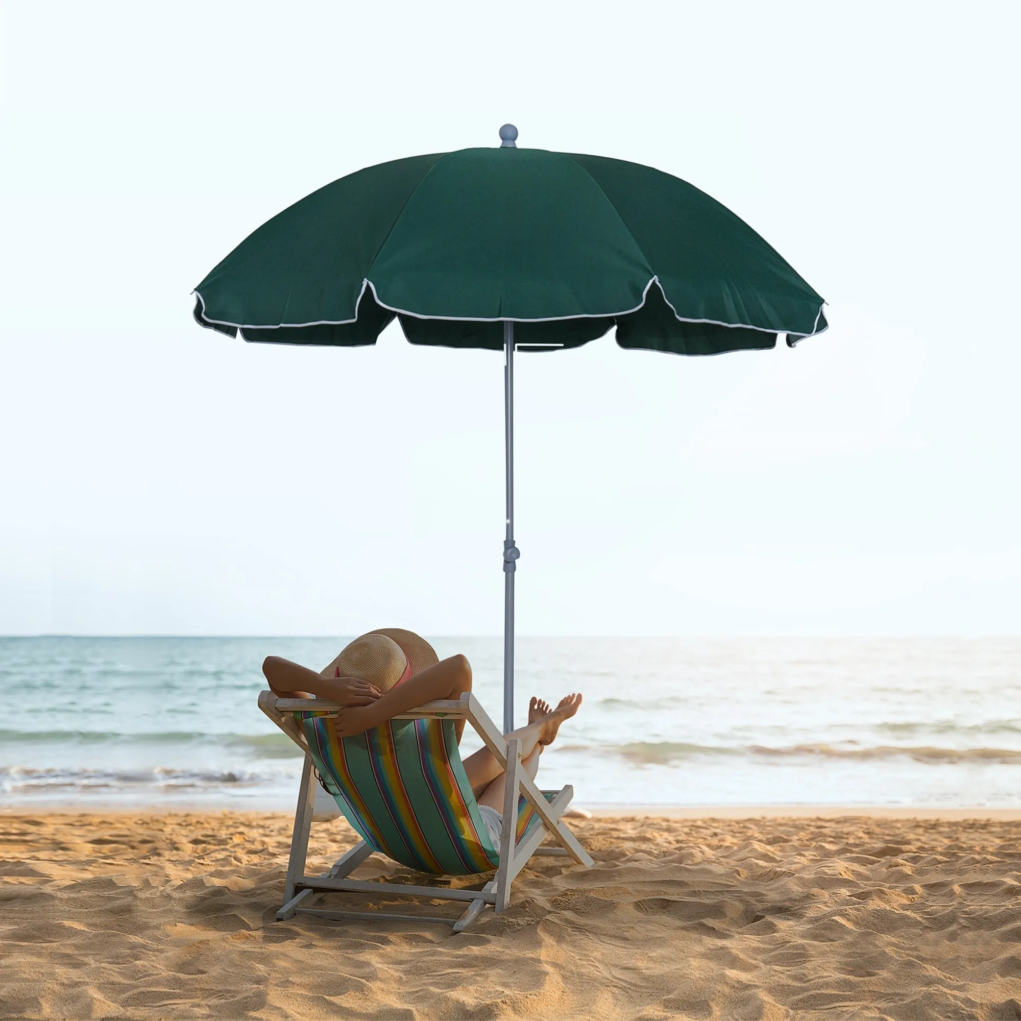 2x2.3m Portable Outdoor Umbrella with Tilting Canopy in Dark Green Polyester - Image 2