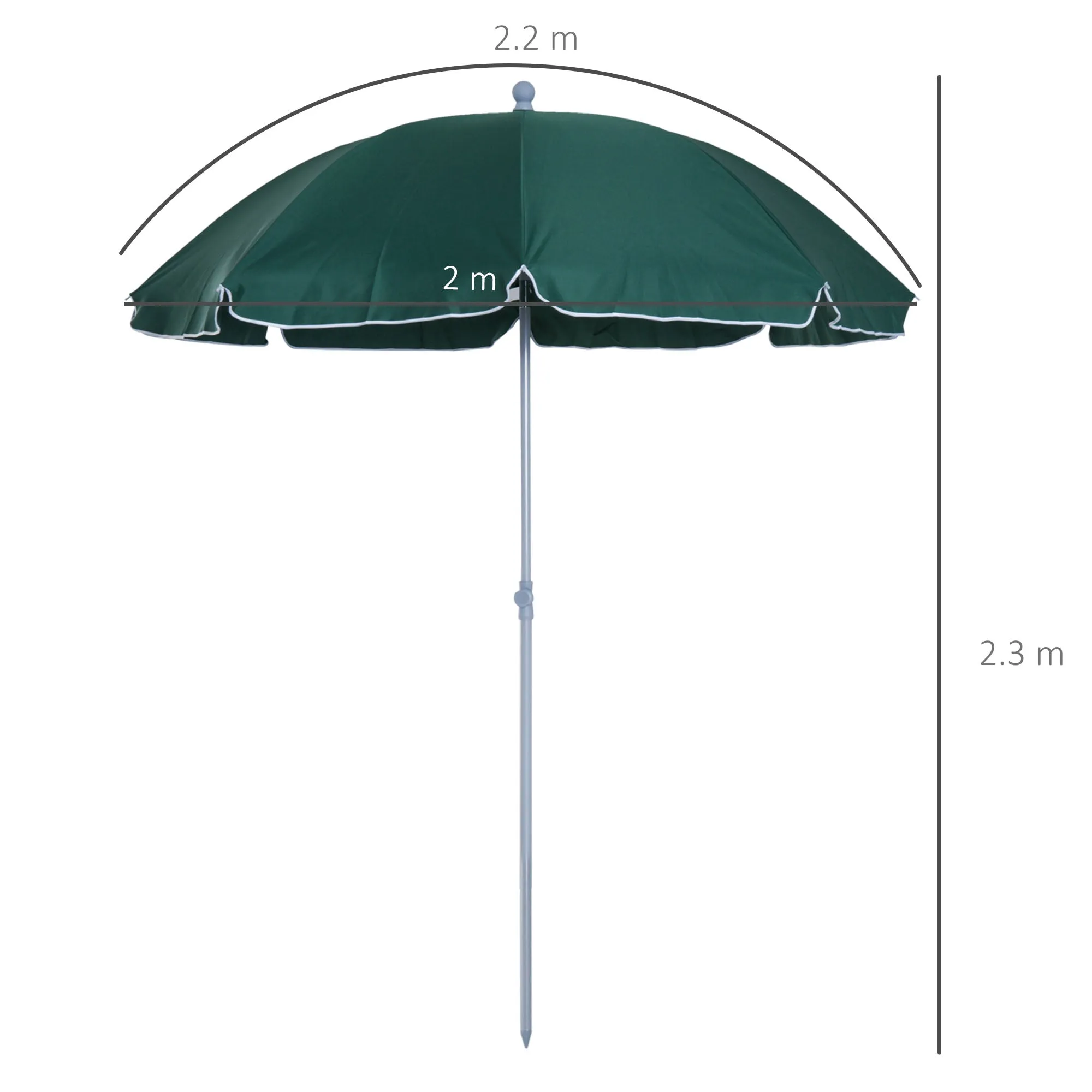2x2.3m Portable Outdoor Umbrella with Tilting Canopy in Dark Green Polyester - Image 3