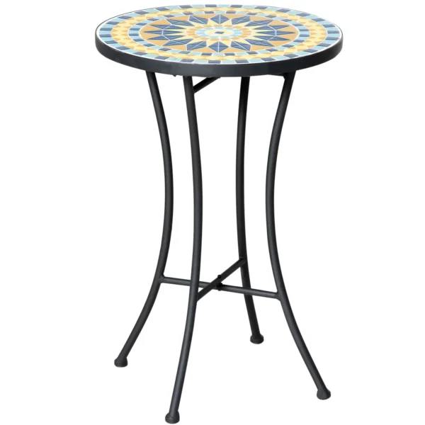 Metal Garden Coffee Table with Mosaic Top, Ф35.5x53.5cm