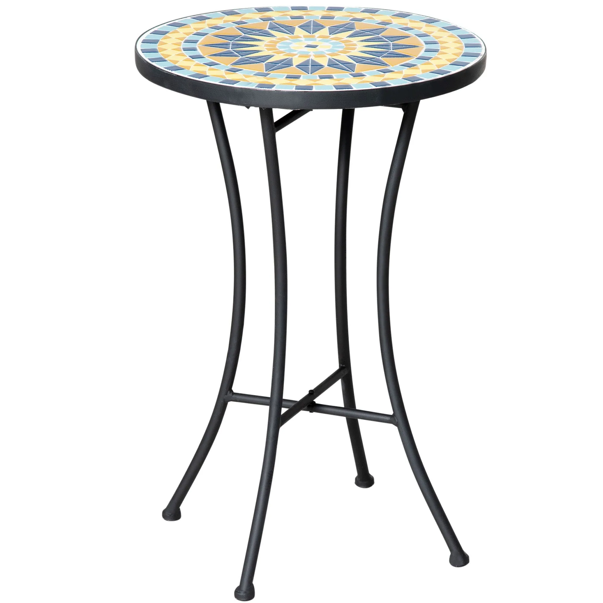 Metal Garden Coffee Table with Mosaic Top, Ф35.5x53.5cm