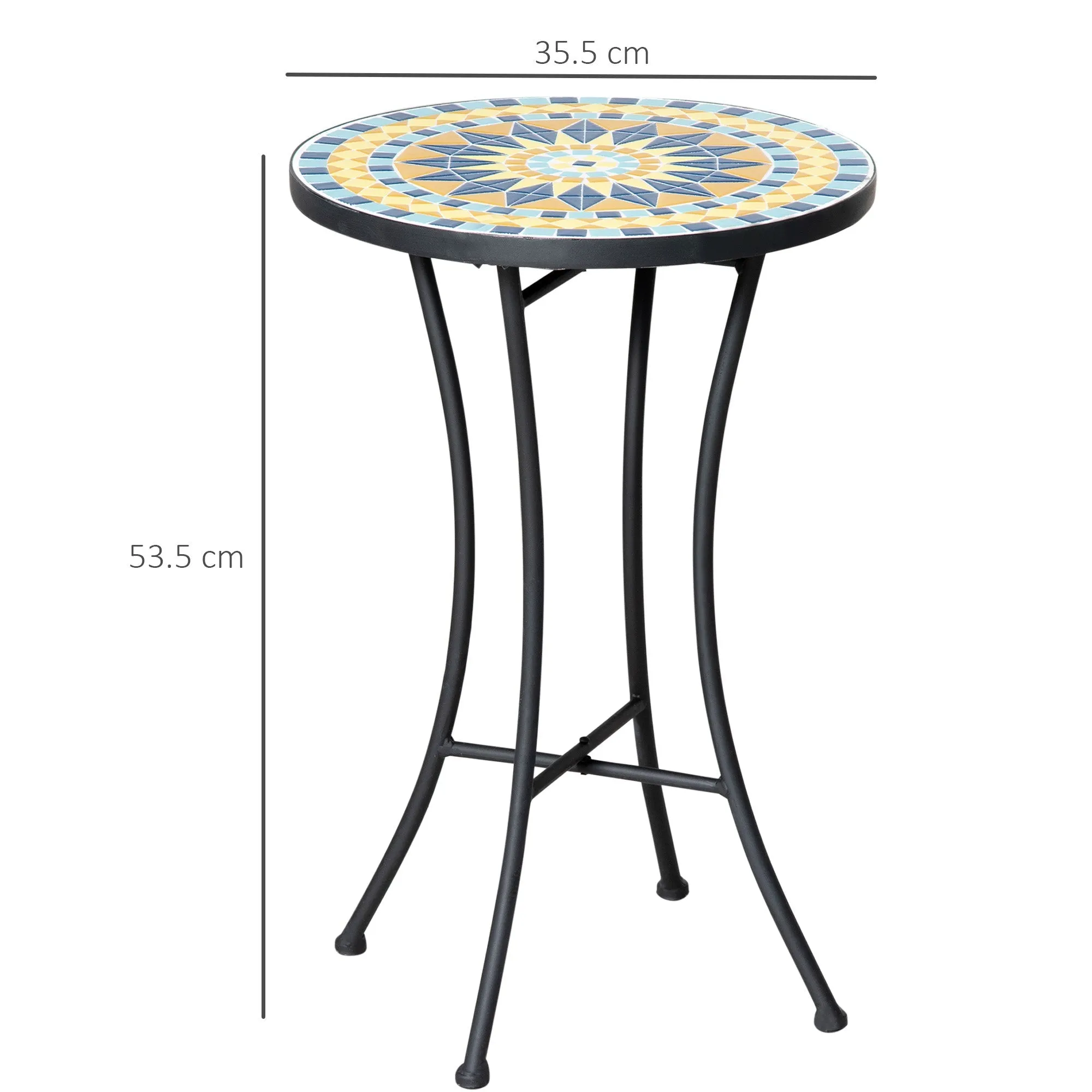 Metal Garden Coffee Table with Mosaic Top, Ф35.5x53.5cm - Image 3