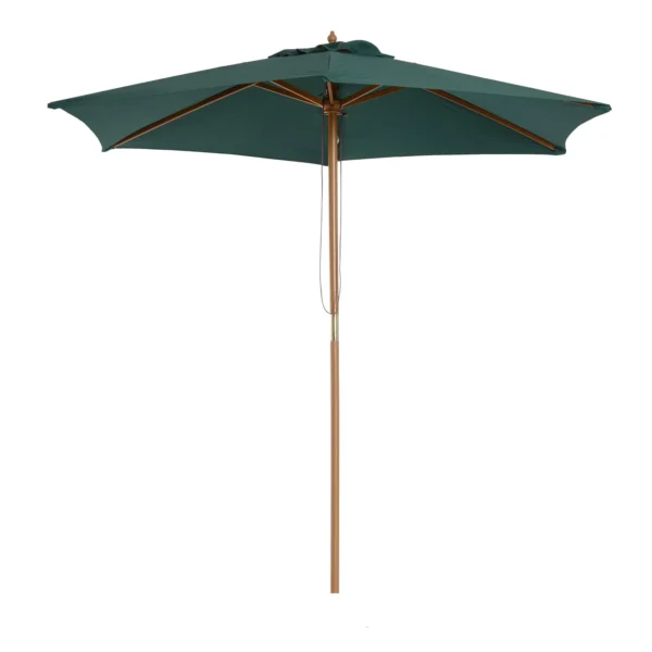 2.5x2.3m 6-Ribbed Garden Umbrella, Wood and Polyester, Dark Green