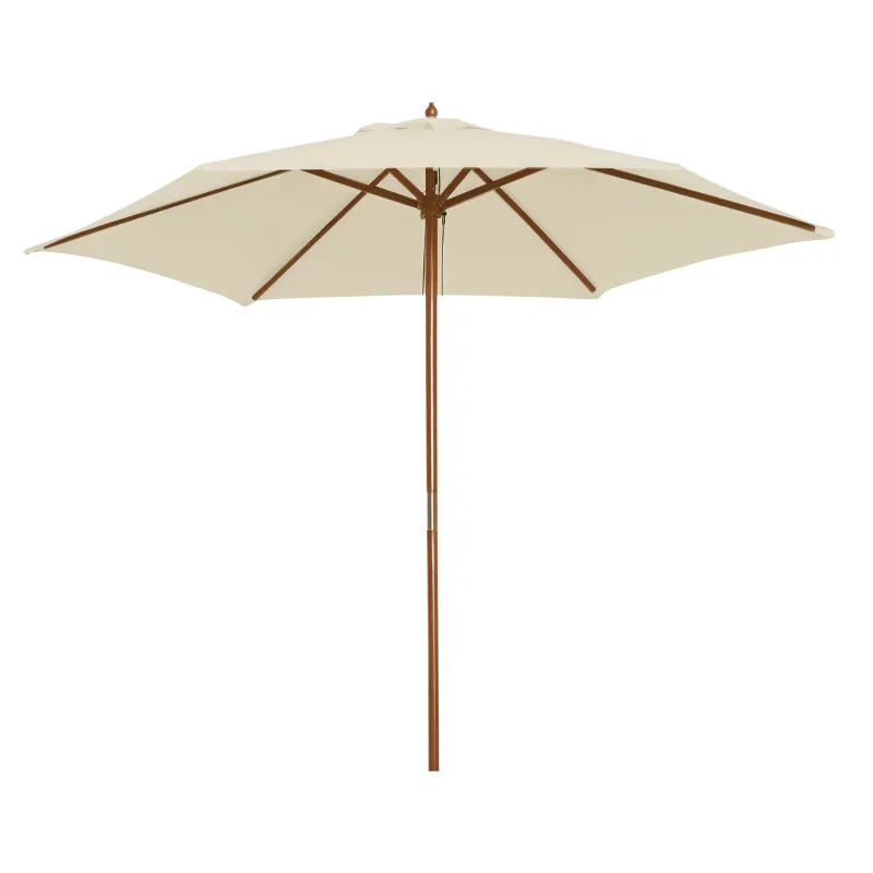 Garden Umbrella 2.5x2.3 m with 6 Ribs in Lacquered Wood and Polyester, Beige