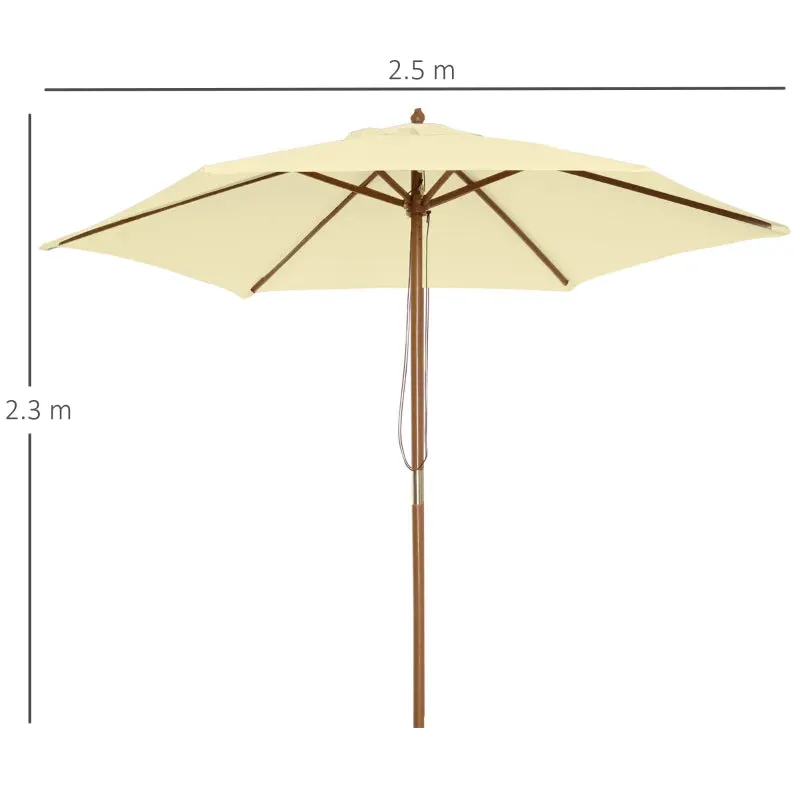 Garden Umbrella 2.5x2.3 m with 6 Ribs in Lacquered Wood and Polyester, Beige - Image 2