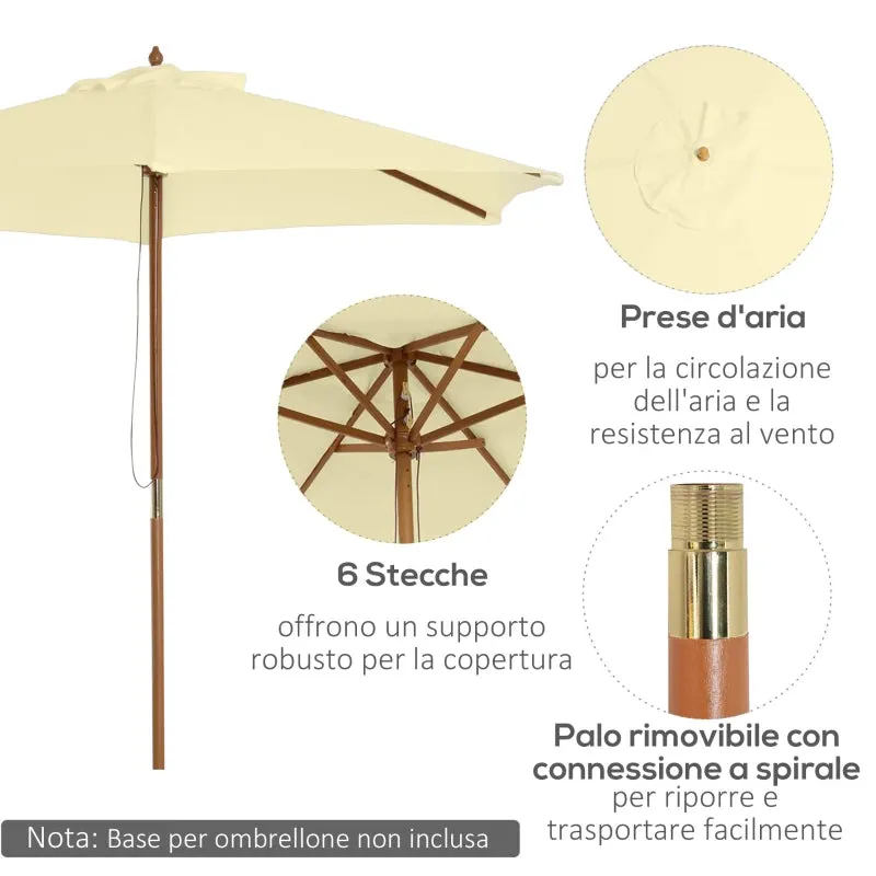 Garden Umbrella 2.5x2.3 m with 6 Ribs in Lacquered Wood and Polyester, Beige - Image 3