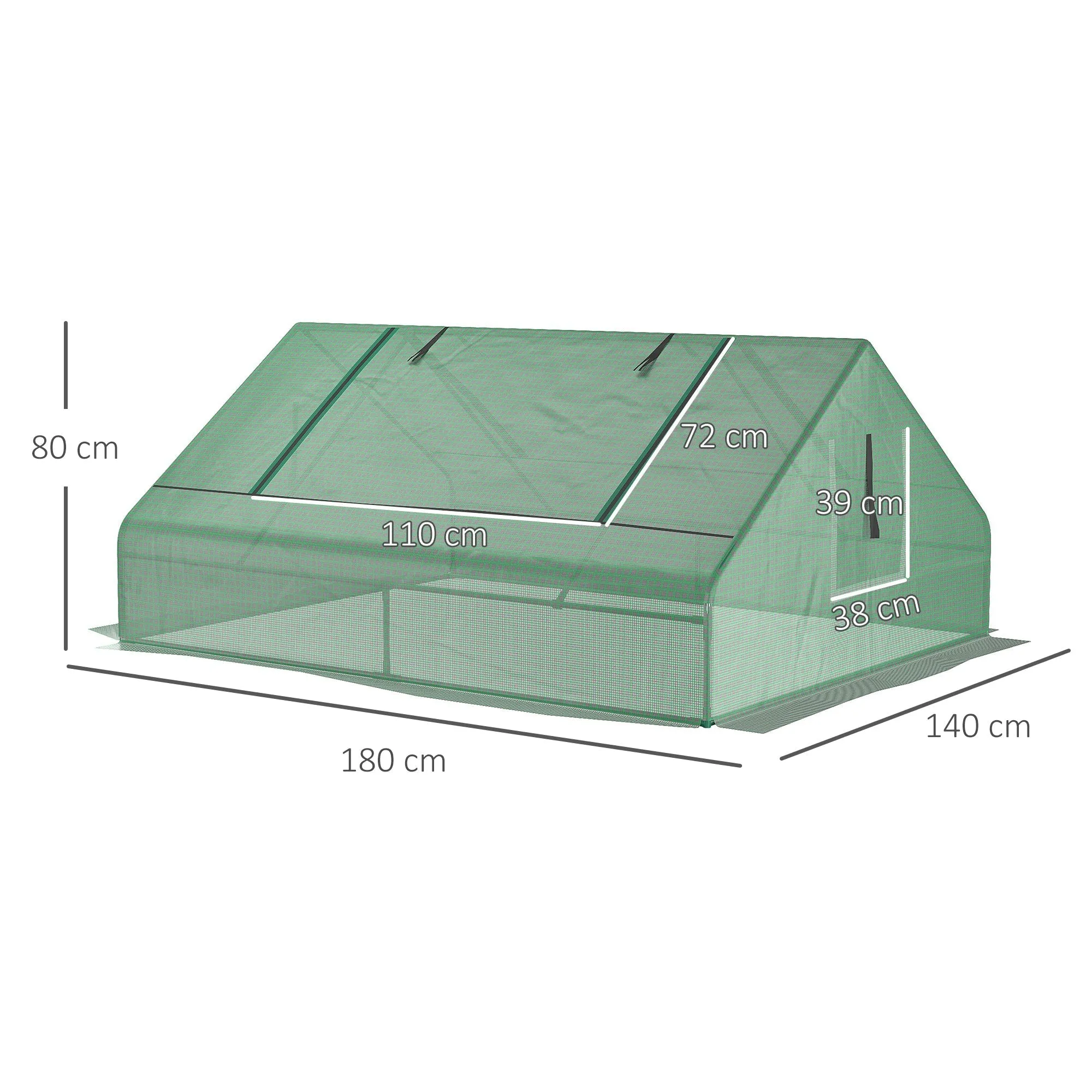Steel Garden Greenhouse with PE Coating, Roller Doors and Windows, 180x140x80cm, Green - Image 3