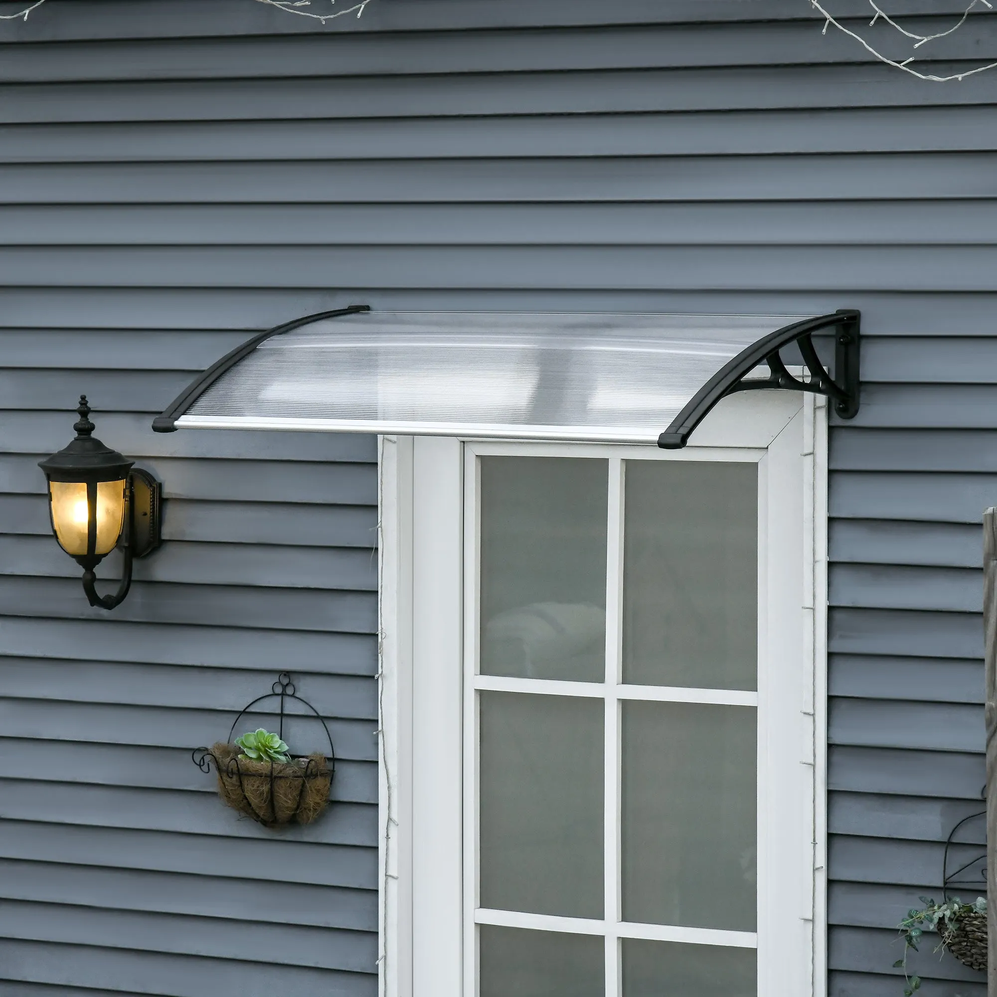 Outdoor Canopy for Windows and Doors, in Polycarbonate and Aluminum, 110x60x18cm - Transparent - Image 2