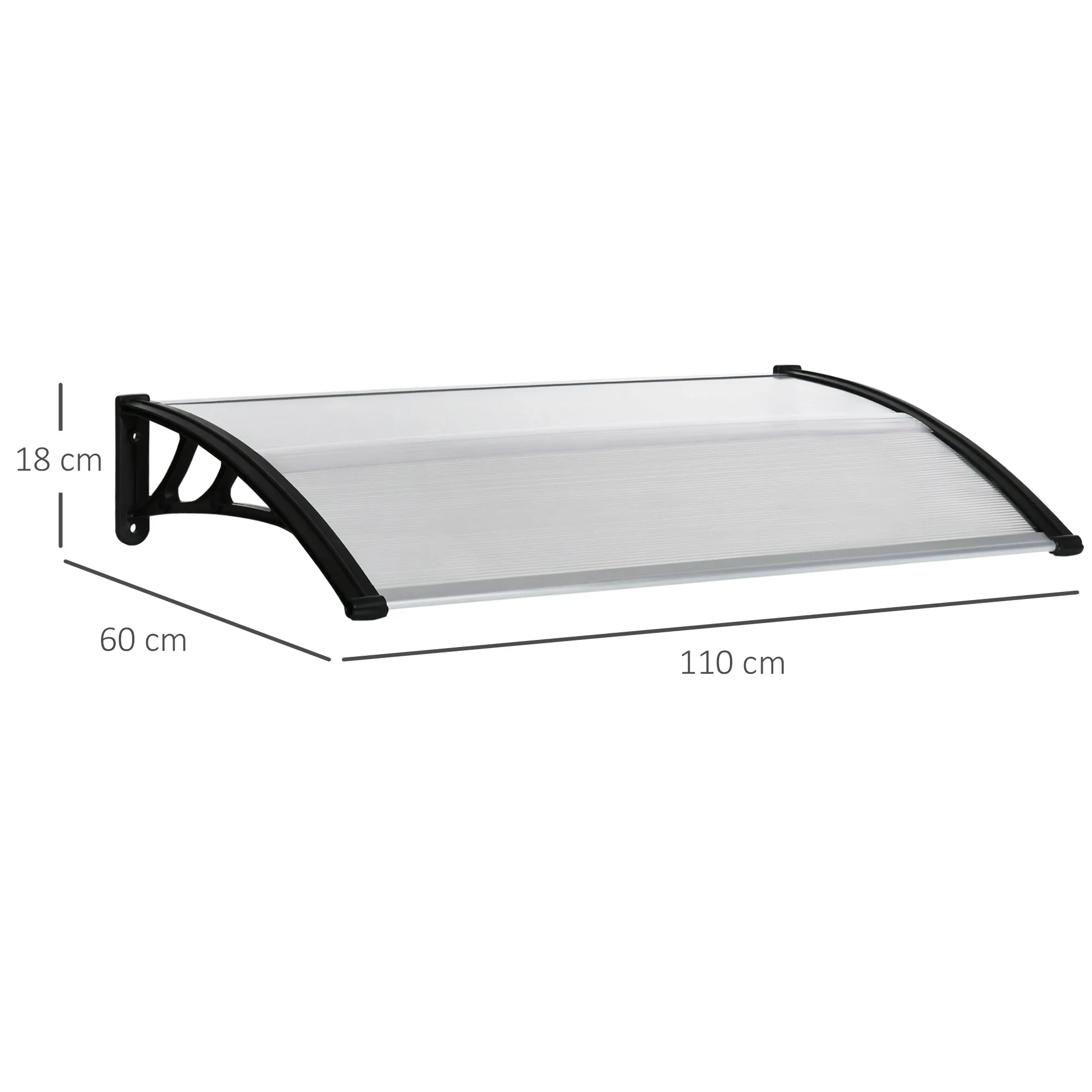 Outdoor Canopy for Windows and Doors, in Polycarbonate and Aluminum, 110x60x18cm - Transparent - Image 3