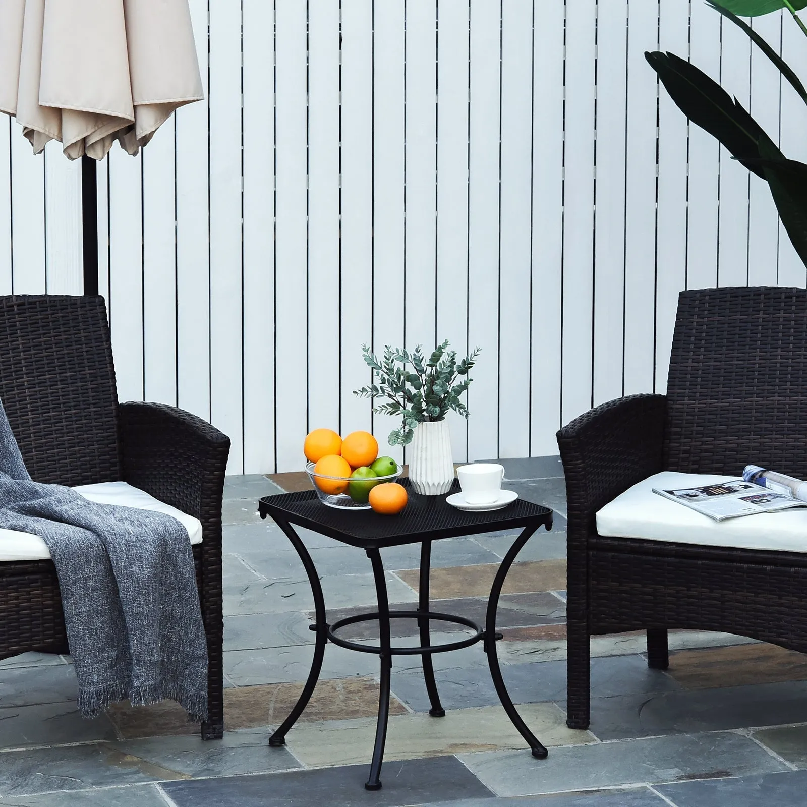 Square Steel Garden Table with Perforated Top, 45x45x50 cm, Black - Image 2