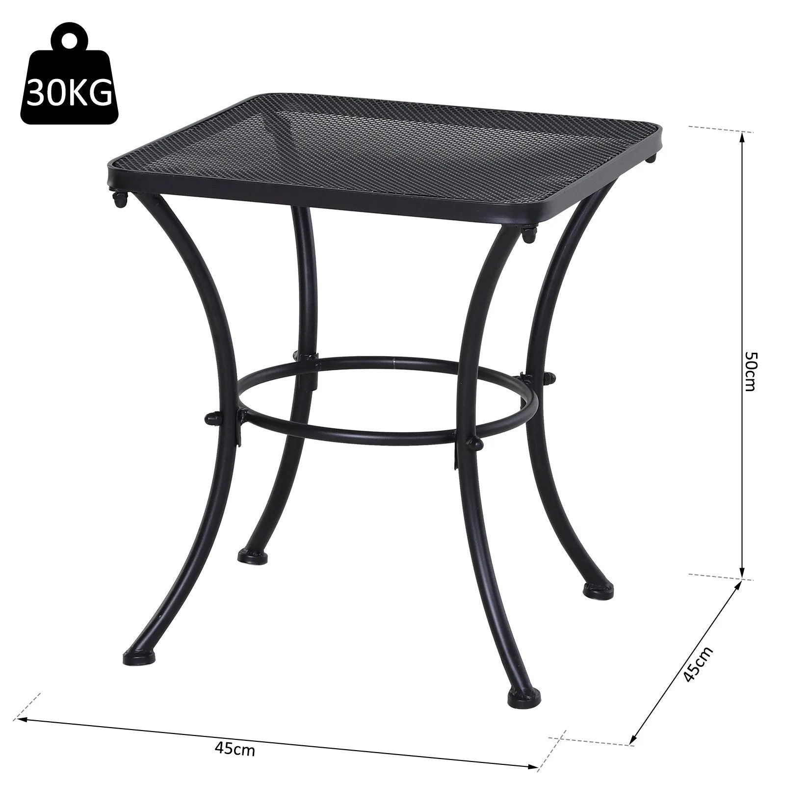 Square Steel Garden Table with Perforated Top, 45x45x50 cm, Black - Image 3