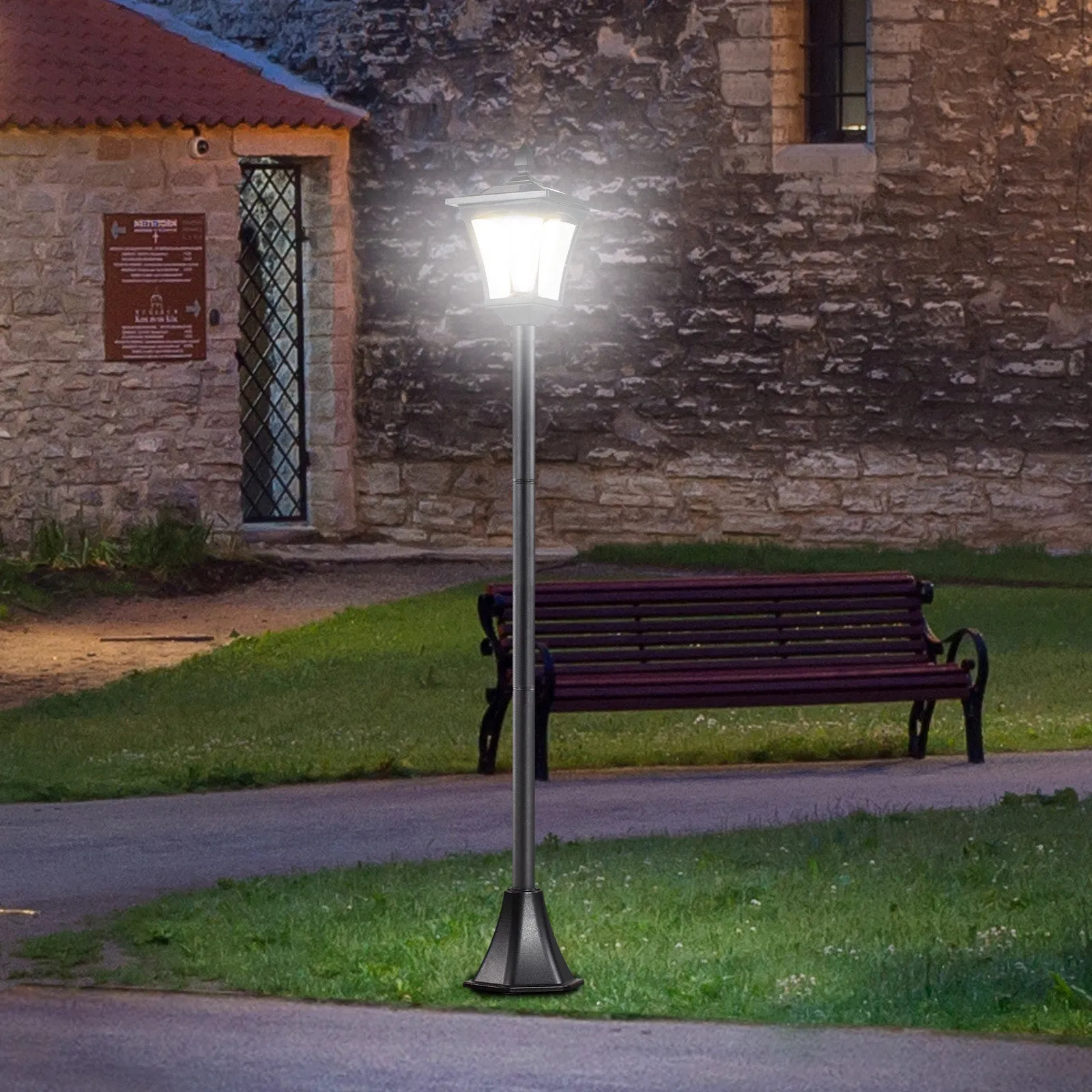 Solar Powered LED Outdoor Street Lamp Garden Light Waterproof IP44 Floor Lamp 18×18×160cm Black - Image 2